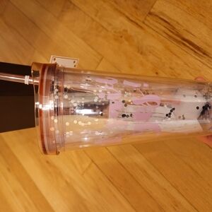 Slant Clear Silver Confetti Double Wall Tumbler with Pink Lid I Said Yes NEW